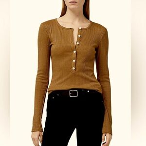 rag & bone Mustard Ribbed Thermal Henley - Size S